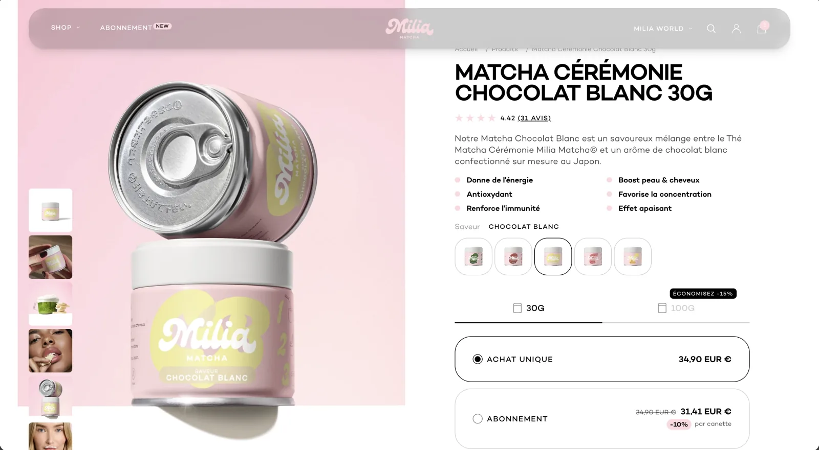 Milia Matcha — aperçu du site